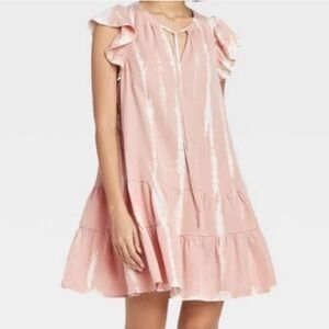 KNOX ROSE Soft Blush Pink Ruffled Dress XS Flutter Short Sleeve